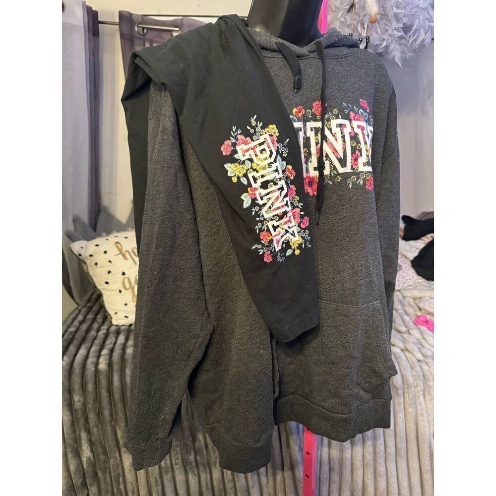 VS Pink set tracksuit- leggings & hoodie sweatshirt grey/black flower floral XL - Picture 6 of 6
